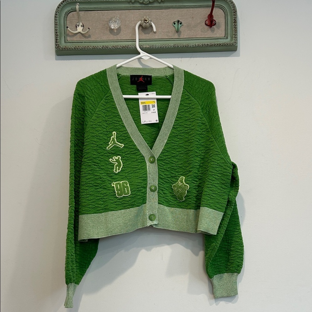 Jordan Lime Green Women's textured crop Cardigan with Patches small new